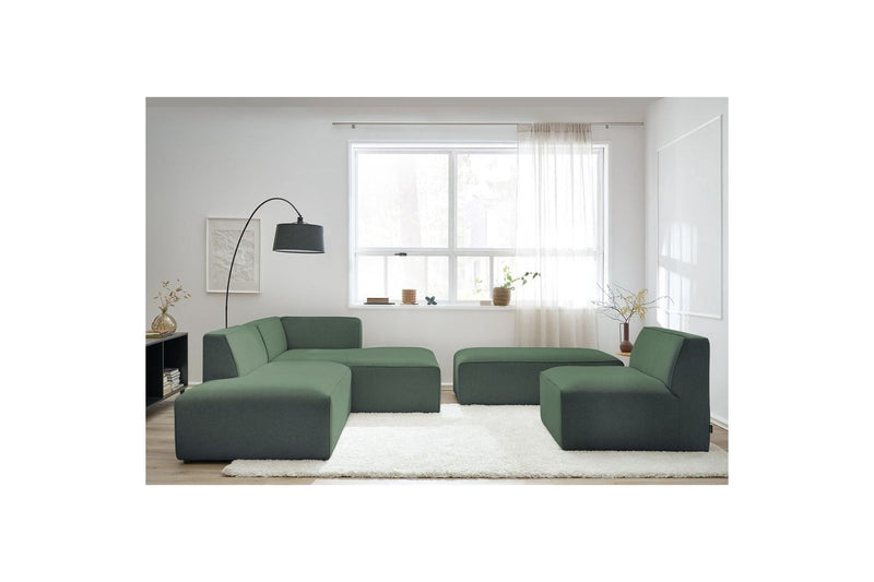 Canapé D'Angle Fixe Modulable - Megeve - Tissu Lisse Avec 1 Chauffeuse Et 1 Pouf - Angle Droit