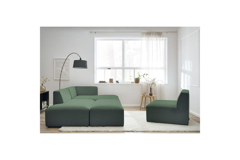 Canapé D'Angle Fixe Modulable - Megeve - Tissu Lisse Avec 1 Chauffeuse Et 1 Pouf - Angle Droit