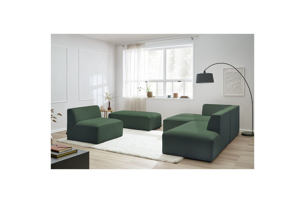 Megeve - Canapé D'Angle Fixe Modulable - Tissu Lisse Avec 1 Chauffeuse Et 1 Pouf - Angle Gauche