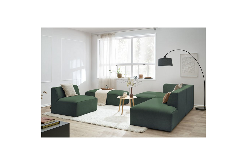 Megeve - Canapé D'Angle Fixe Modulable - Tissu Lisse Avec 1 Chauffeuse Et 1 Pouf - Angle Gauche