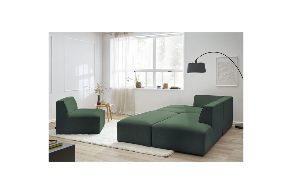 Megeve - Canapé D'Angle Fixe Modulable - Tissu Lisse Avec 1 Chauffeuse Et 1 Pouf - Angle Gauche