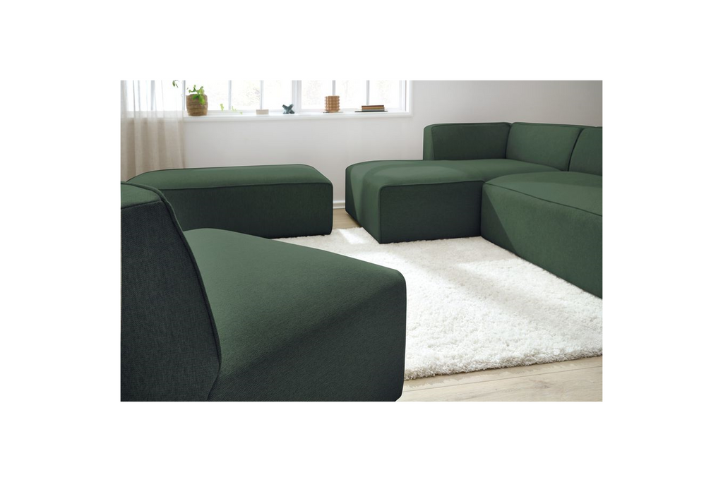 Megeve - Canapé D'Angle Fixe Modulable - Tissu Lisse Avec 1 Chauffeuse Et 1 Pouf - Angle Gauche