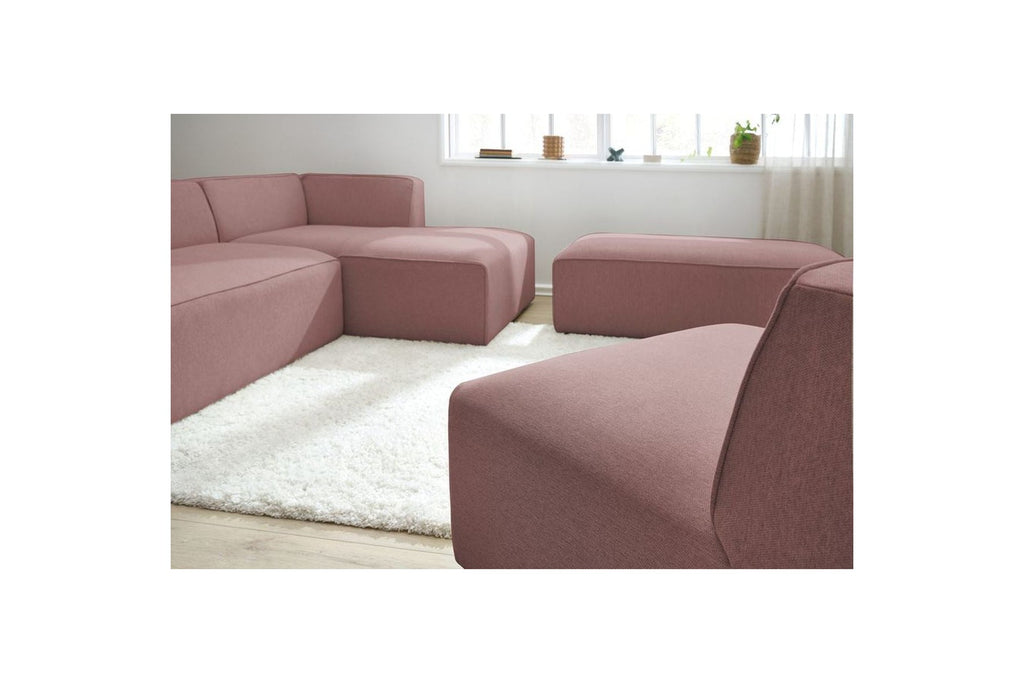 Megeve - Canapé D'Angle Fixe Modulable - Tissu Lisse Avec 1 Chauffeuse Et 1 Pouf - Angle Droit