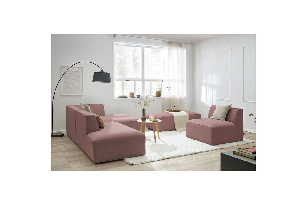 Megeve - Canapé D'Angle Fixe Modulable - Tissu Lisse Avec 1 Chauffeuse Et 1 Pouf - Angle Droit