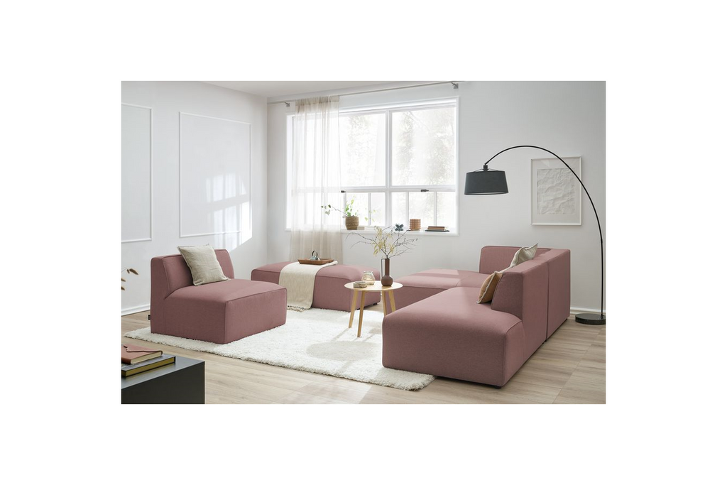 Megeve - Canapé D'Angle Fixe Modulable - Tissu Lisse Avec 1 Chauffeuse Et 1 Pouf - Angle Gauche