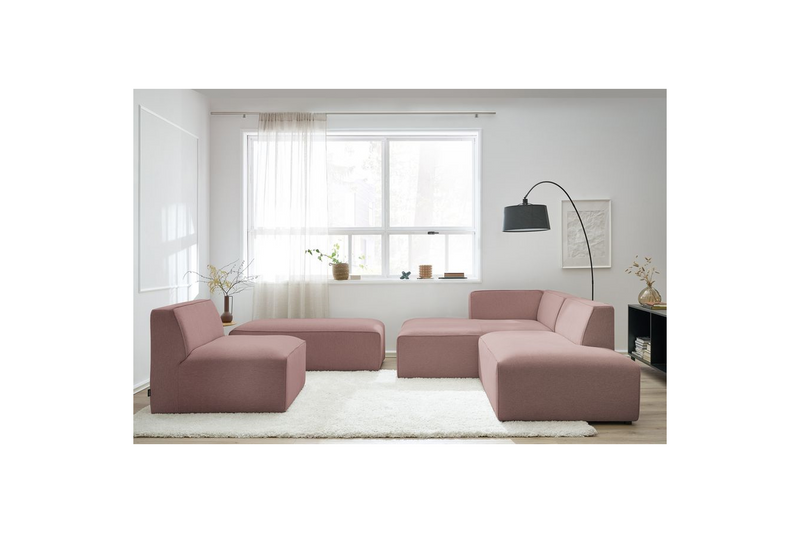 Canapé D'Angle Fixe Modulable - Megeve - Tissu Lisse Avec 1 Chauffeuse Et 1 Pouf - Angle Gauche