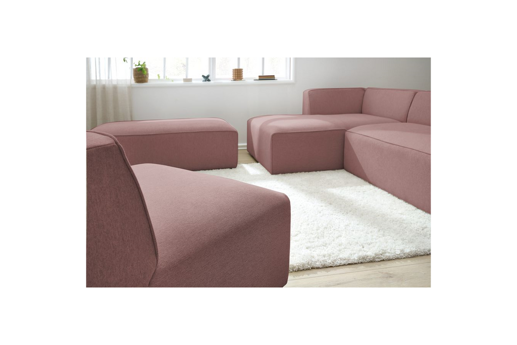 Megeve - Canapé D'Angle Fixe Modulable - Tissu Lisse Avec 1 Chauffeuse Et 1 Pouf - Angle Gauche