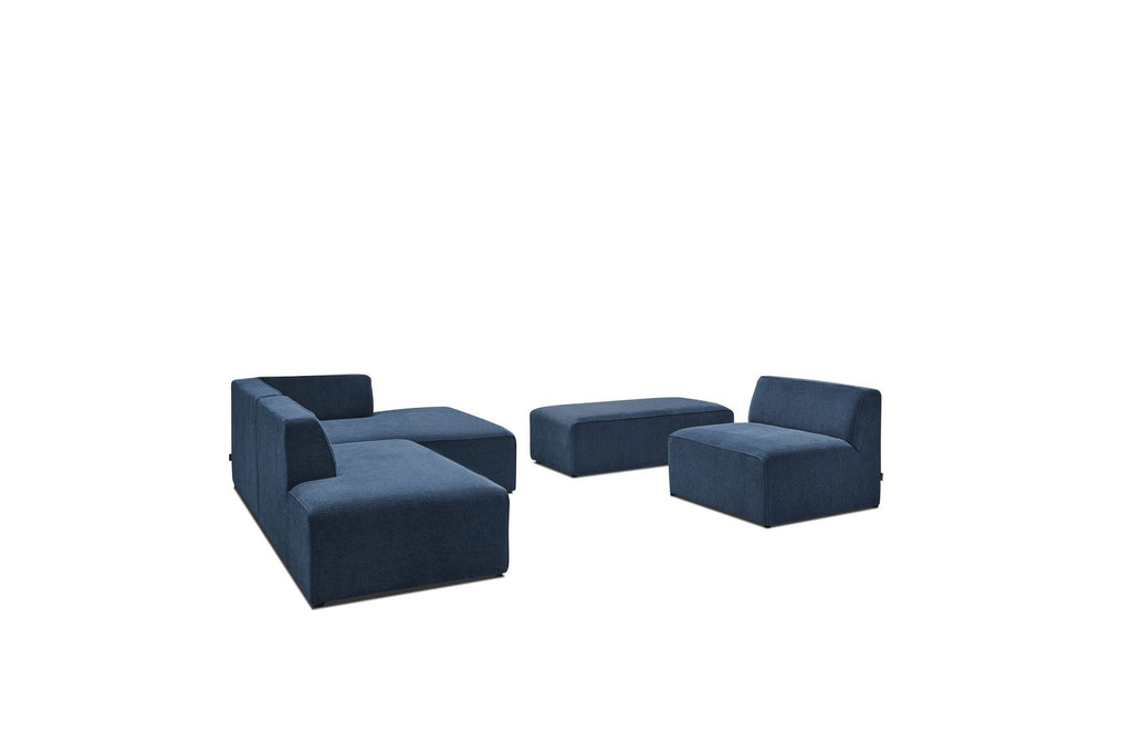 Canapé D'Angle Fixe Modulable - Megeve - Tissu Texturé - Avec 1 Chauffeuse Et 1 Pouf - Angle Droit