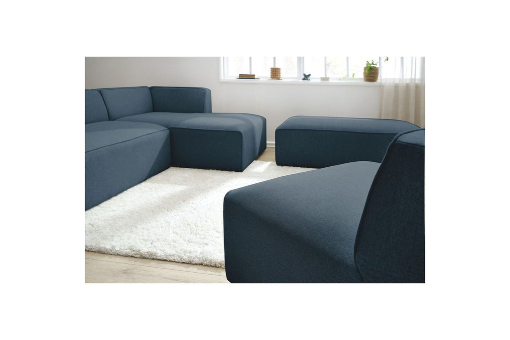 Megeve - Canapé D'Angle Fixe Modulable - Tissu Lisse Avec 1 Chauffeuse Et 1 Pouf - Angle Droit