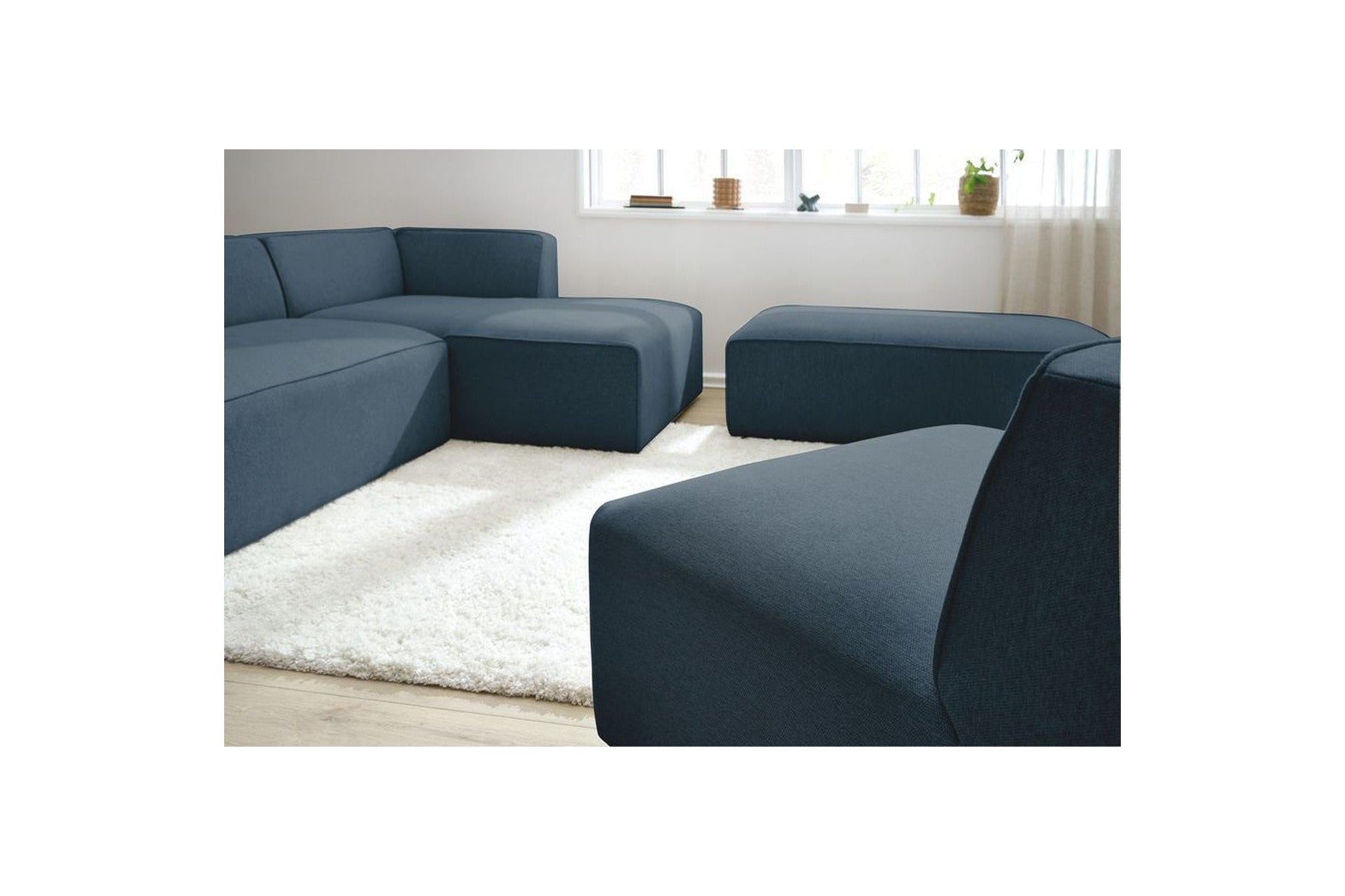 Megeve - Canapé D'Angle Fixe Modulable - Tissu Lisse Avec 1 Chauffeuse Et 1 Pouf - Angle Droit