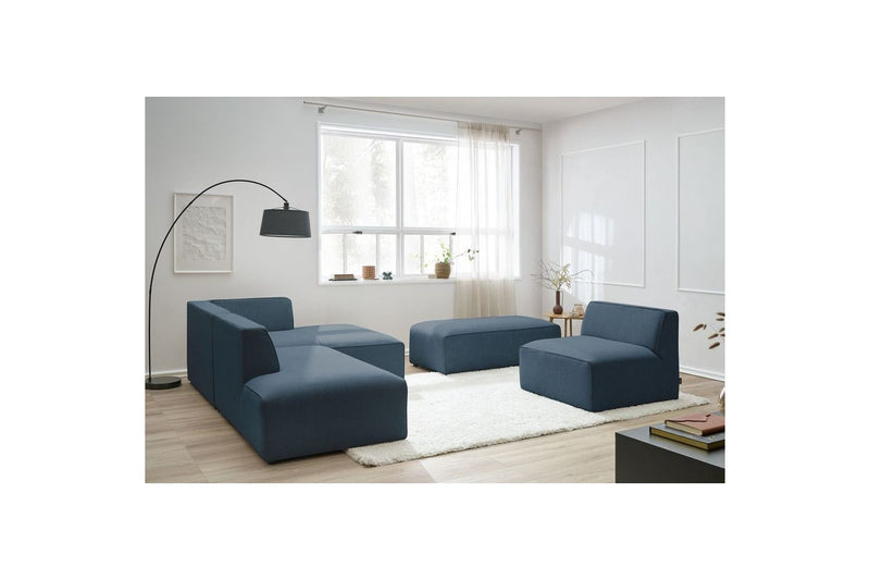 Canapé D'Angle Fixe Modulable - Megeve - Tissu Lisse Avec 1 Chauffeuse Et 1 Pouf - Angle Droit