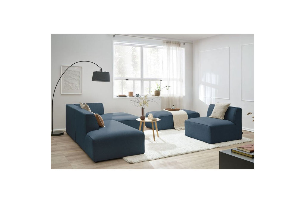 Megeve - Canapé D'Angle Fixe Modulable - Tissu Lisse Avec 1 Chauffeuse Et 1 Pouf - Angle Droit