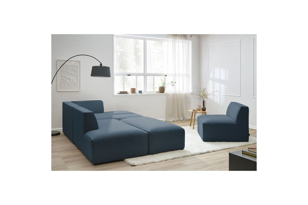 Megeve - Canapé D'Angle Fixe Modulable - Tissu Lisse Avec 1 Chauffeuse Et 1 Pouf - Angle Droit
