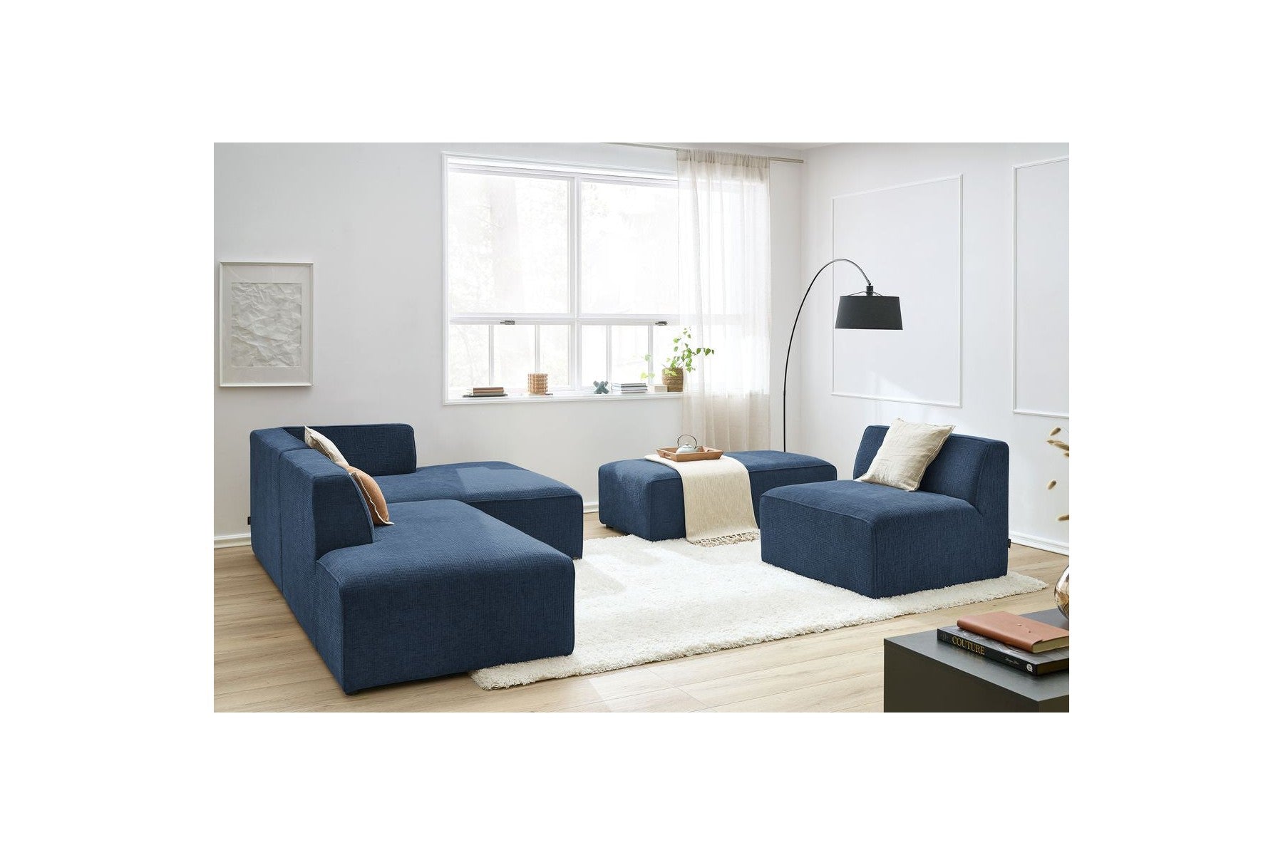 Canapé D'Angle Fixe Modulable - Megeve - Tissu Texturé - Avec 1 Chauffeuse Et 1 Pouf - Angle Droit