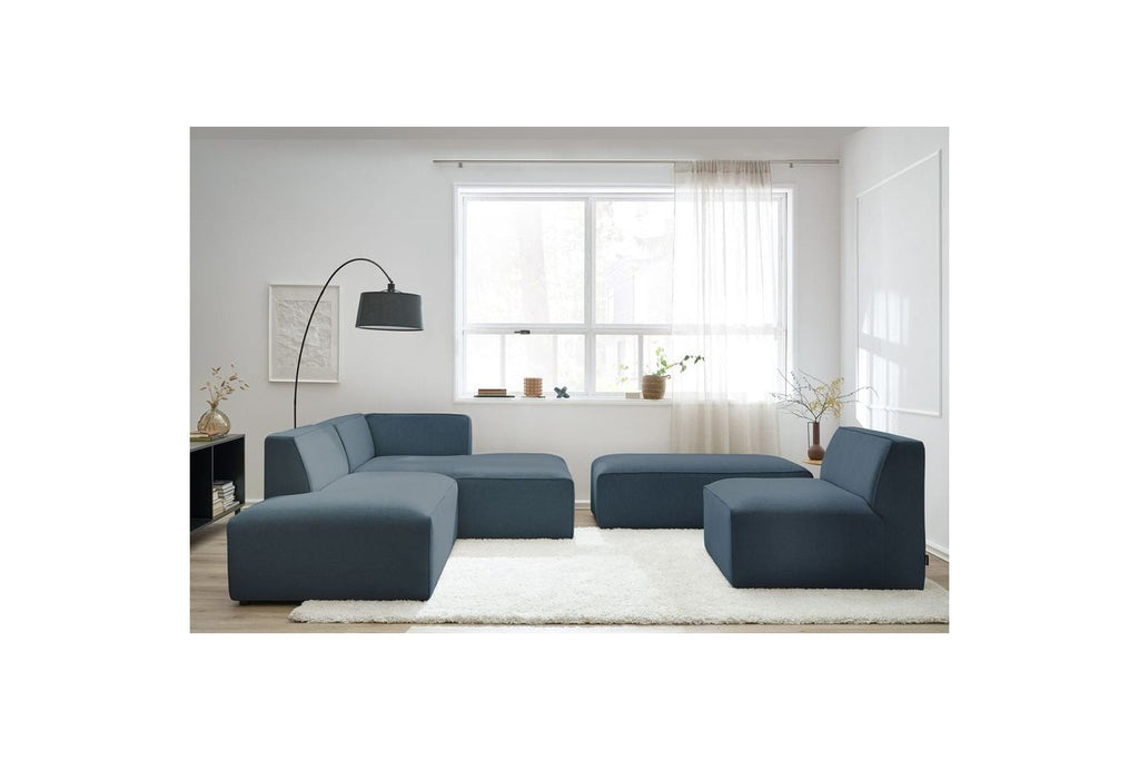 Megeve - Canapé D'Angle Fixe Modulable - Tissu Lisse Avec 1 Chauffeuse Et 1 Pouf - Angle Droit