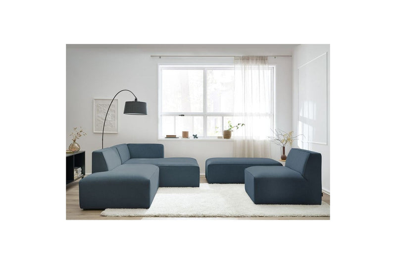 Canapé D'Angle Fixe Modulable - Megeve - Tissu Lisse Avec 1 Chauffeuse Et 1 Pouf - Angle Droit