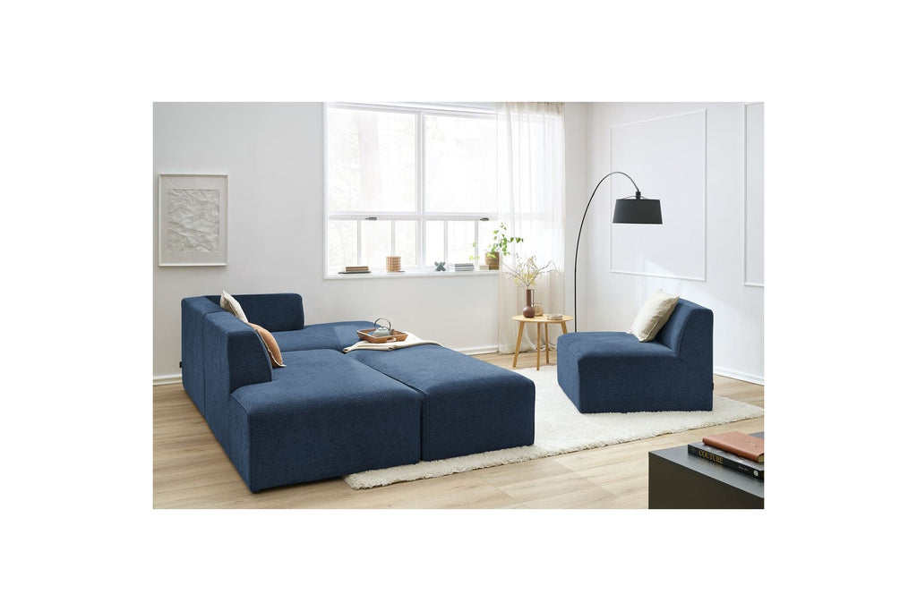 Canapé D'Angle Fixe Modulable - Megeve - Tissu Texturé - Avec 1 Chauffeuse Et 1 Pouf - Angle Droit