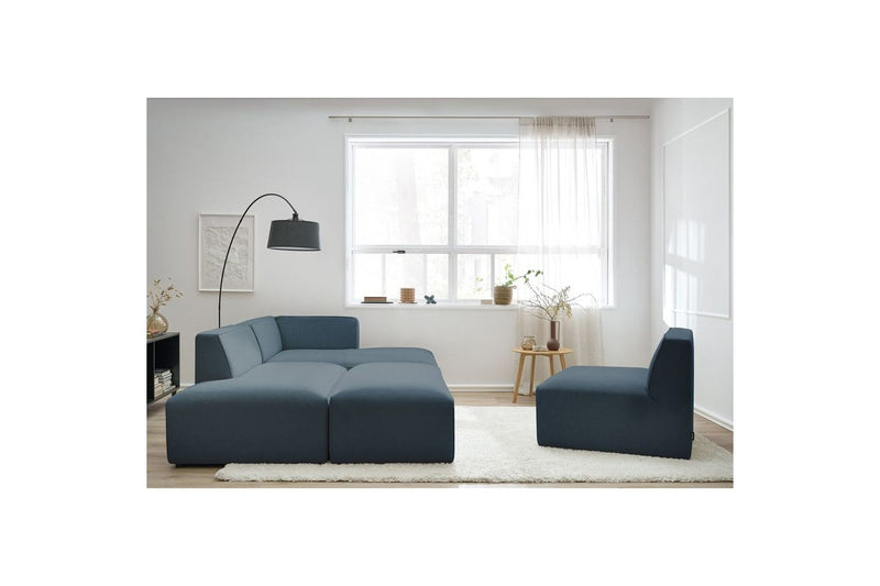 Canapé D'Angle Fixe Modulable - Megeve - Tissu Lisse Avec 1 Chauffeuse Et 1 Pouf - Angle Droit