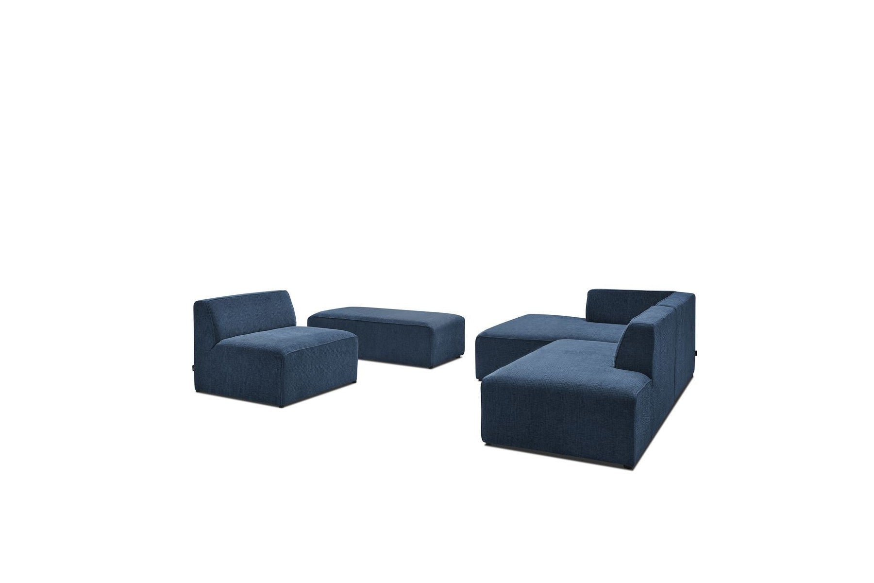 Canapé D'Angle Fixe Modulable - Megeve - Tissu Texturé - Avec 1 Chauffeuse Et 1 Pouf - Angle Gauche