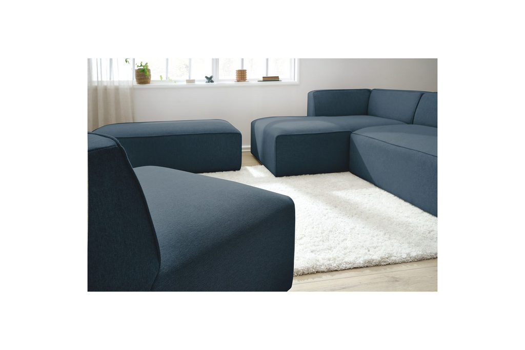 Megeve - Canapé D'Angle Fixe Modulable - Tissu Lisse Avec 1 Chauffeuse Et 1 Pouf - Angle Gauche