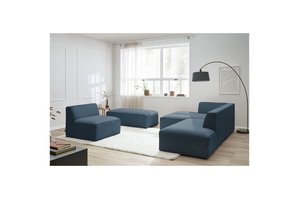 Megeve - Canapé D'Angle Fixe Modulable - Tissu Lisse Avec 1 Chauffeuse Et 1 Pouf - Angle Gauche