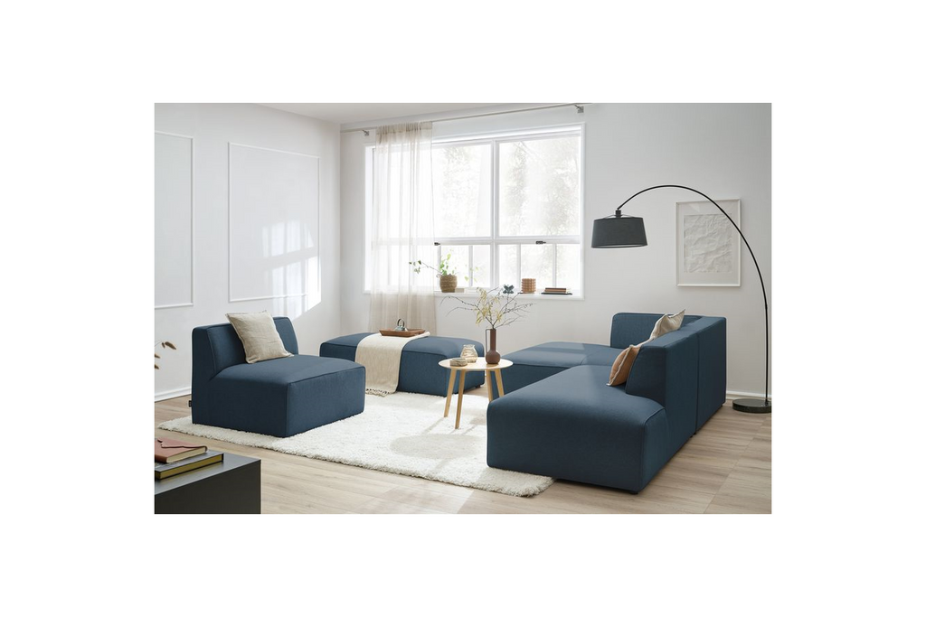 Megeve - Canapé D'Angle Fixe Modulable - Tissu Lisse Avec 1 Chauffeuse Et 1 Pouf - Angle Gauche