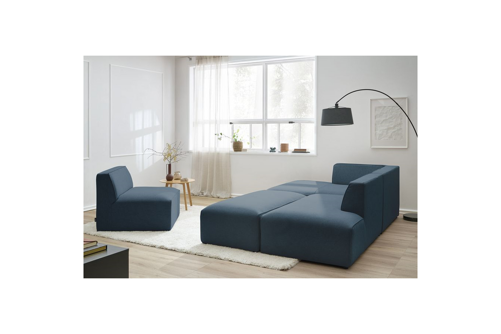 Megeve - Canapé D'Angle Fixe Modulable - Tissu Lisse Avec 1 Chauffeuse Et 1 Pouf - Angle Gauche