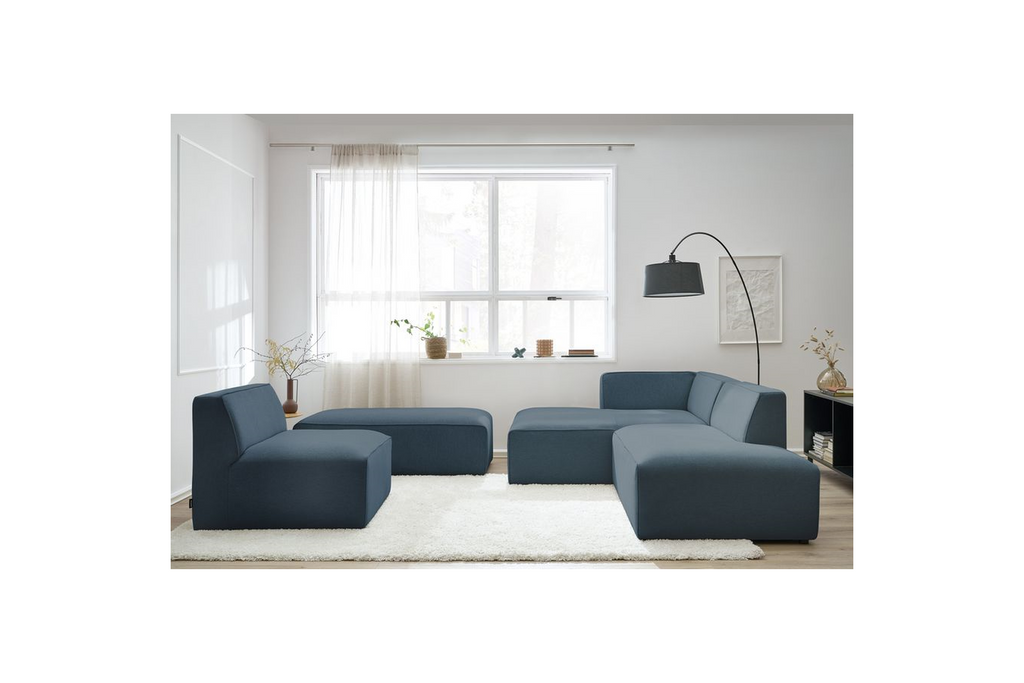 Megeve - Canapé D'Angle Fixe Modulable - Tissu Lisse Avec 1 Chauffeuse Et 1 Pouf - Angle Gauche