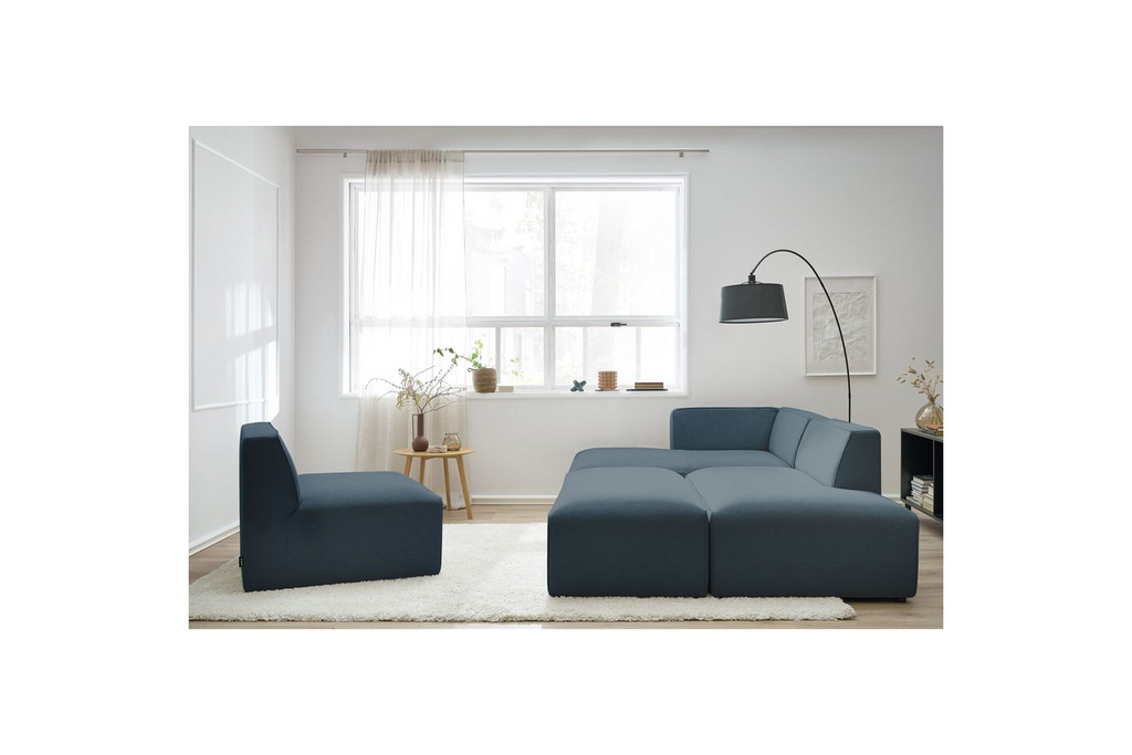 Megeve - Canapé D'Angle Fixe Modulable - Tissu Lisse Avec 1 Chauffeuse Et 1 Pouf - Angle Gauche