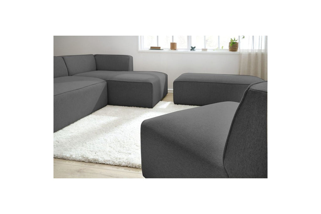 Megeve - Canapé D'Angle Fixe Modulable - Tissu Lisse Avec 1 Chauffeuse Et 1 Pouf - Angle Droit