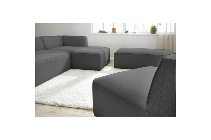 Canapé D'Angle Fixe Modulable - Megeve - Tissu Lisse Avec 1 Chauffeuse Et 1 Pouf - Angle Droit