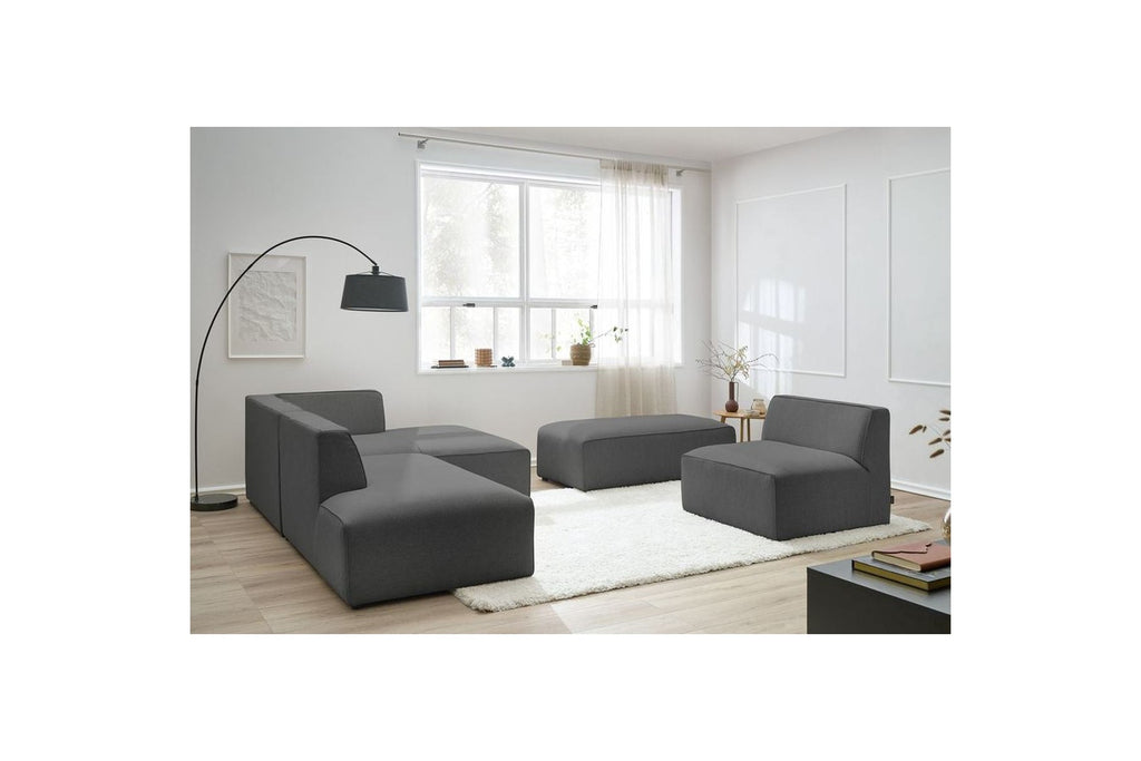 Megeve - Canapé D'Angle Fixe Modulable - Tissu Lisse Avec 1 Chauffeuse Et 1 Pouf - Angle Droit