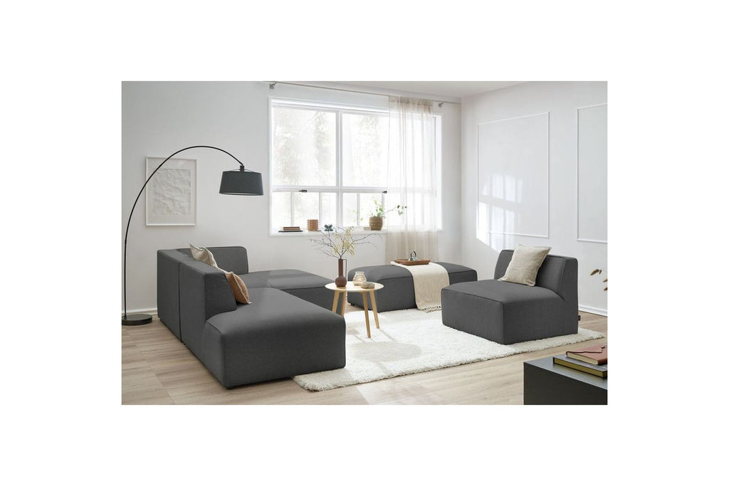 Megeve - Canapé D'Angle Fixe Modulable - Tissu Lisse Avec 1 Chauffeuse Et 1 Pouf - Angle Droit