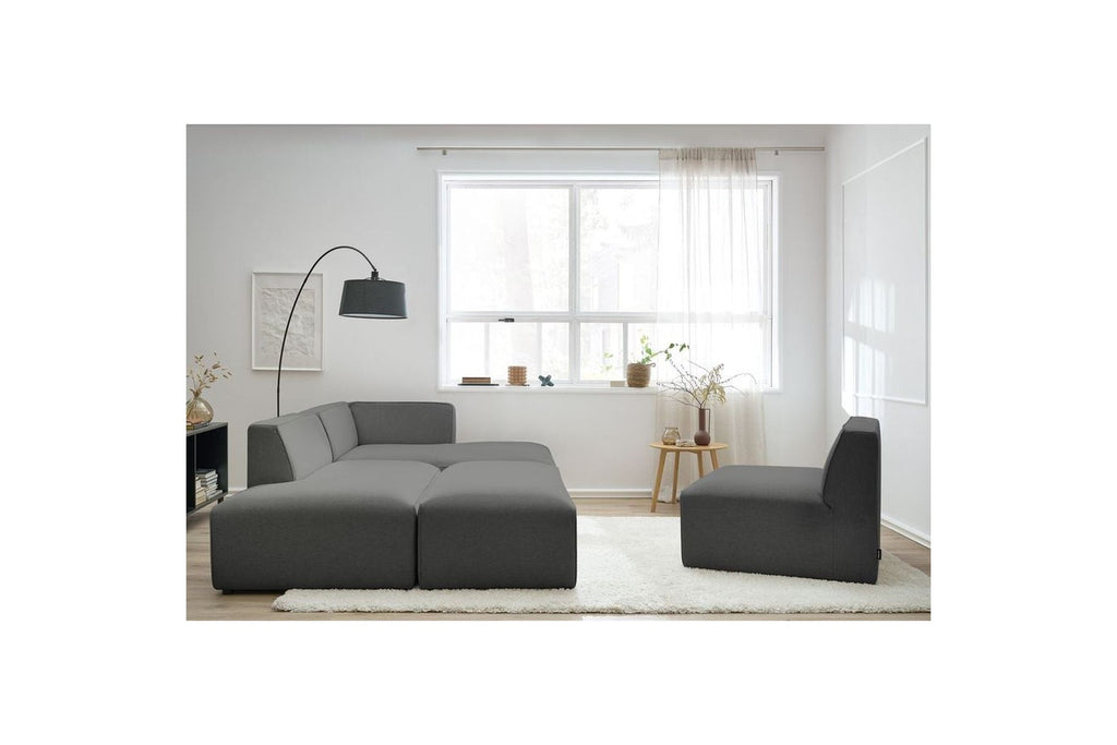 Megeve - Canapé D'Angle Fixe Modulable - Tissu Lisse Avec 1 Chauffeuse Et 1 Pouf - Angle Droit