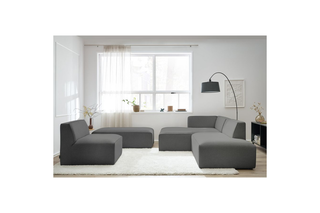 Megeve - Canapé D'Angle Fixe Modulable - Tissu Lisse Avec 1 Chauffeuse Et 1 Pouf - Angle Gauche