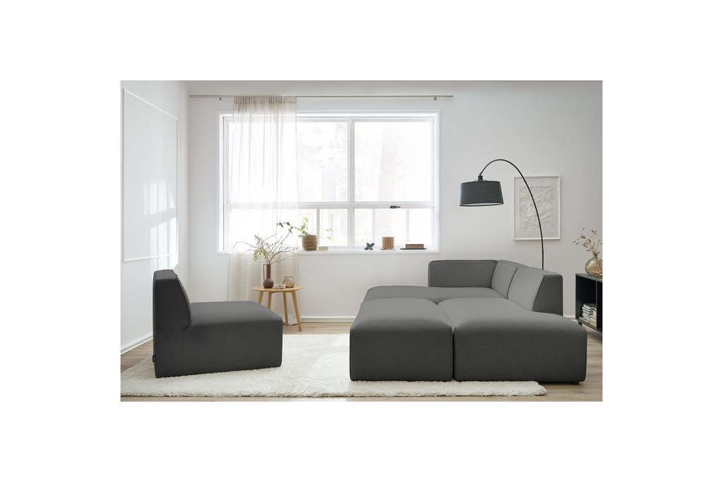 Megeve - Canapé D'Angle Fixe Modulable - Tissu Lisse Avec 1 Chauffeuse Et 1 Pouf - Angle Gauche