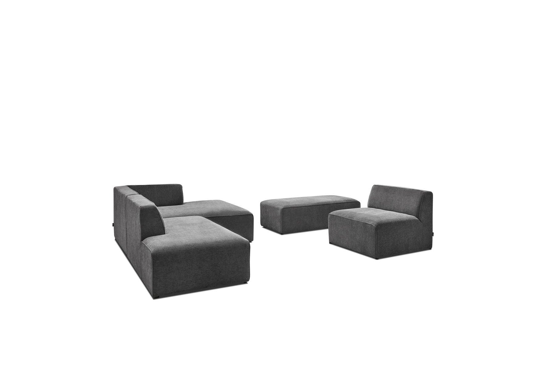 Canapé D'Angle Fixe Modulable - Megeve - Tissu Texturé - Avec 1 Chauffeuse Et 1 Pouf - Angle Droit