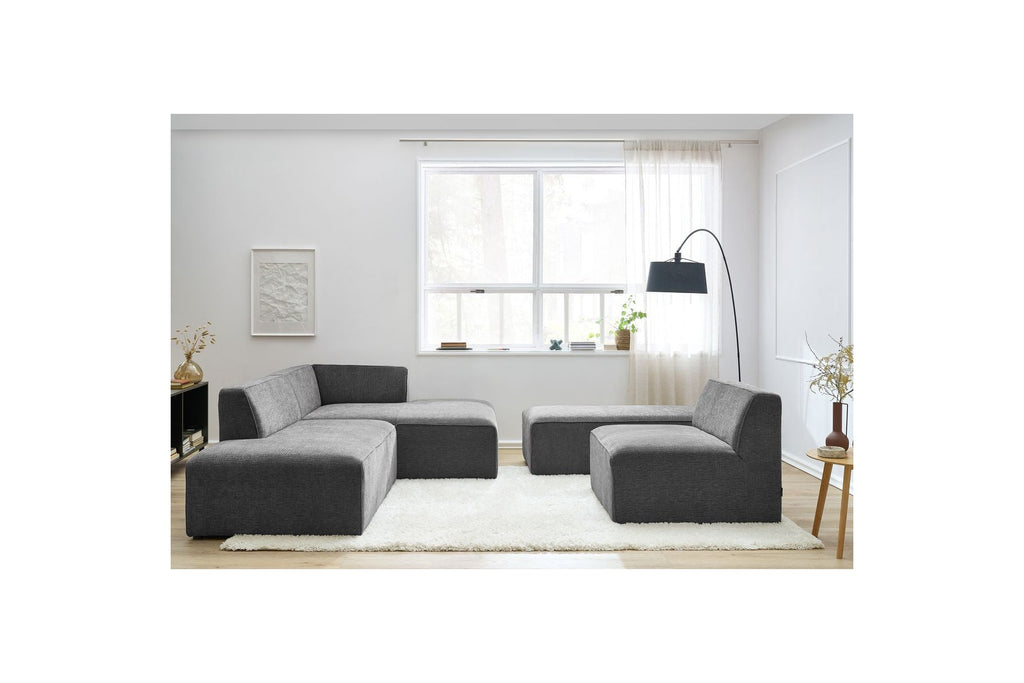 Canapé D'Angle Fixe Modulable - Megeve - Tissu Texturé - Avec 1 Chauffeuse Et 1 Pouf - Angle Droit