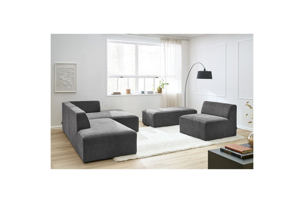 Canapé D'Angle Fixe Modulable - Megeve - Tissu Texturé - Avec 1 Chauffeuse Et 1 Pouf - Angle Droit