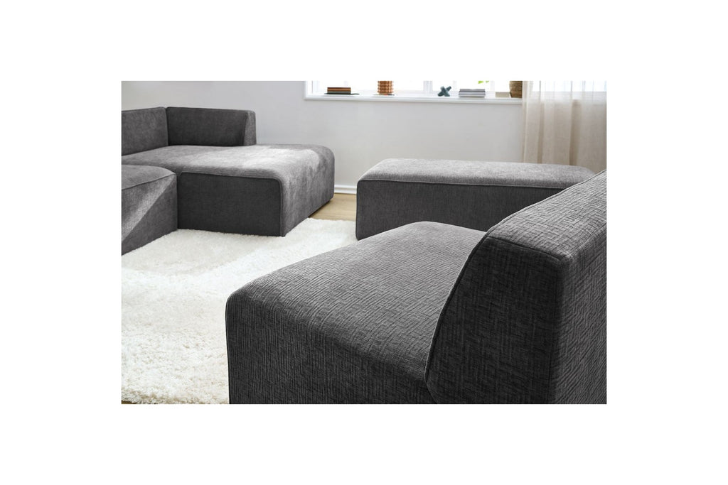 Canapé D'Angle Fixe Modulable - Megeve - Tissu Texturé - Avec 1 Chauffeuse Et 1 Pouf - Angle Droit
