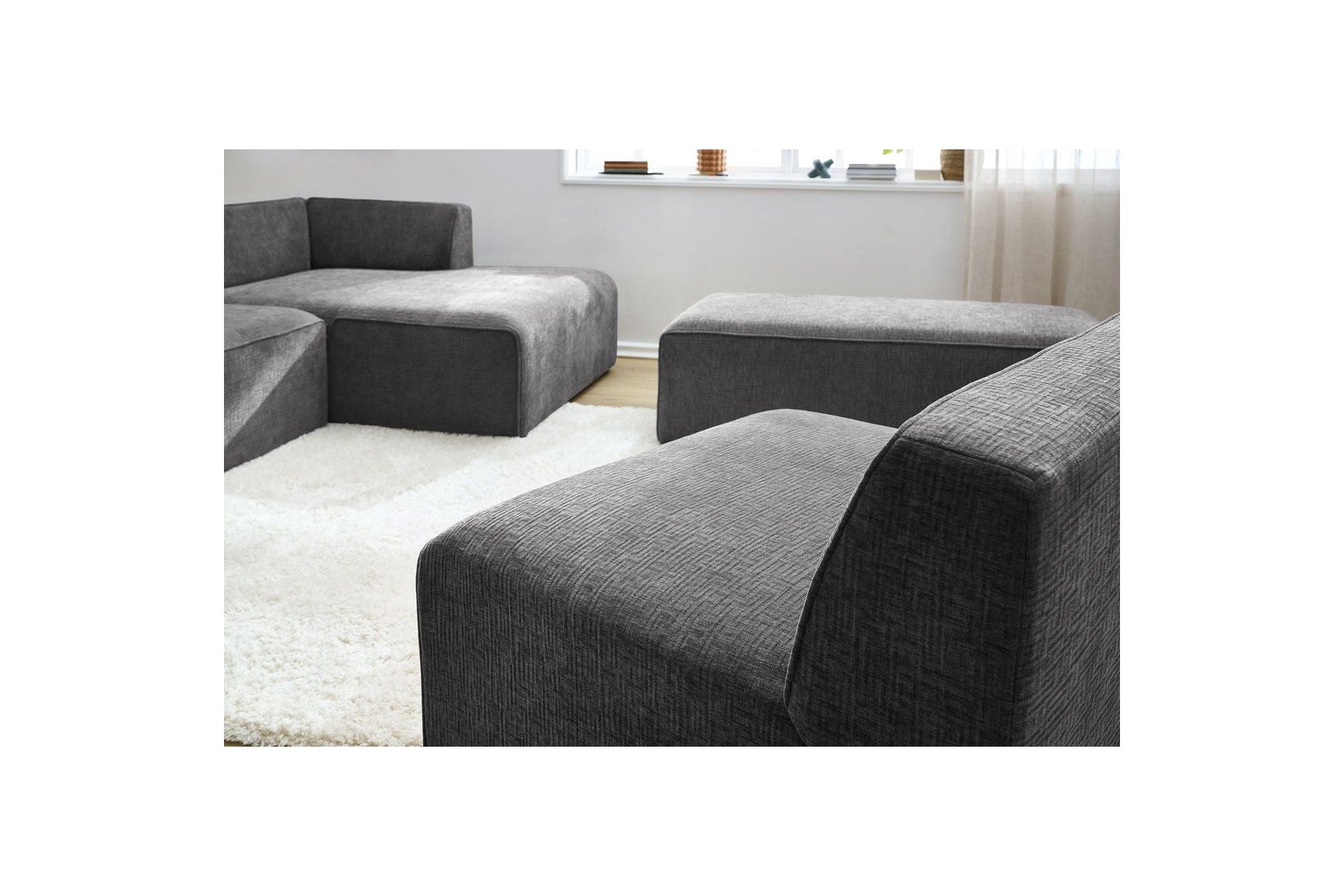 Canapé D'Angle Fixe Modulable - Megeve - Tissu Texturé - Avec 1 Chauffeuse Et 1 Pouf - Angle Droit