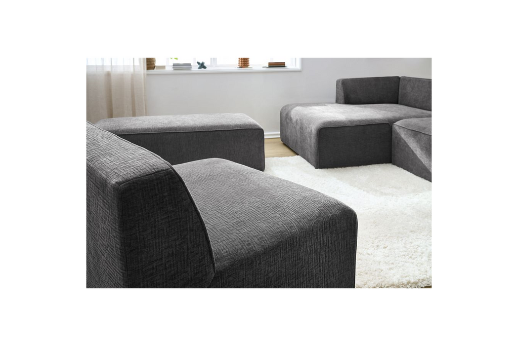 Canapé D'Angle Fixe Modulable - Megeve - Tissu Texturé - Avec 1 Chauffeuse Et 1 Pouf - Angle Gauche