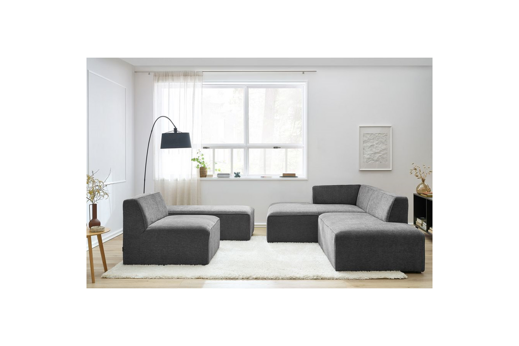Canapé D'Angle Fixe Modulable - Megeve - Tissu Texturé - Avec 1 Chauffeuse Et 1 Pouf - Angle Gauche