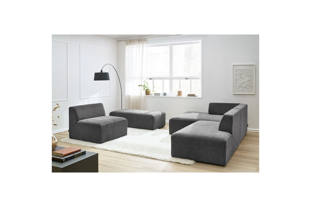 Canapé D'Angle Fixe Modulable - Megeve - Tissu Texturé - Avec 1 Chauffeuse Et 1 Pouf - Angle Gauche