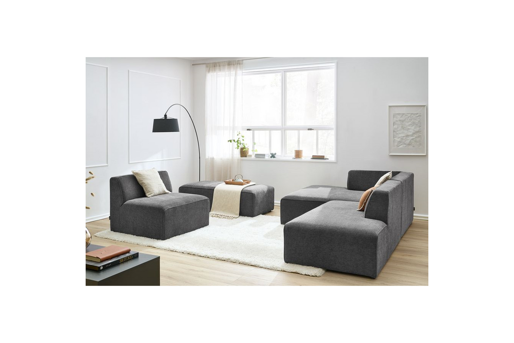 Canapé D'Angle Fixe Modulable - Megeve - Tissu Texturé - Avec 1 Chauffeuse Et 1 Pouf - Angle Gauche