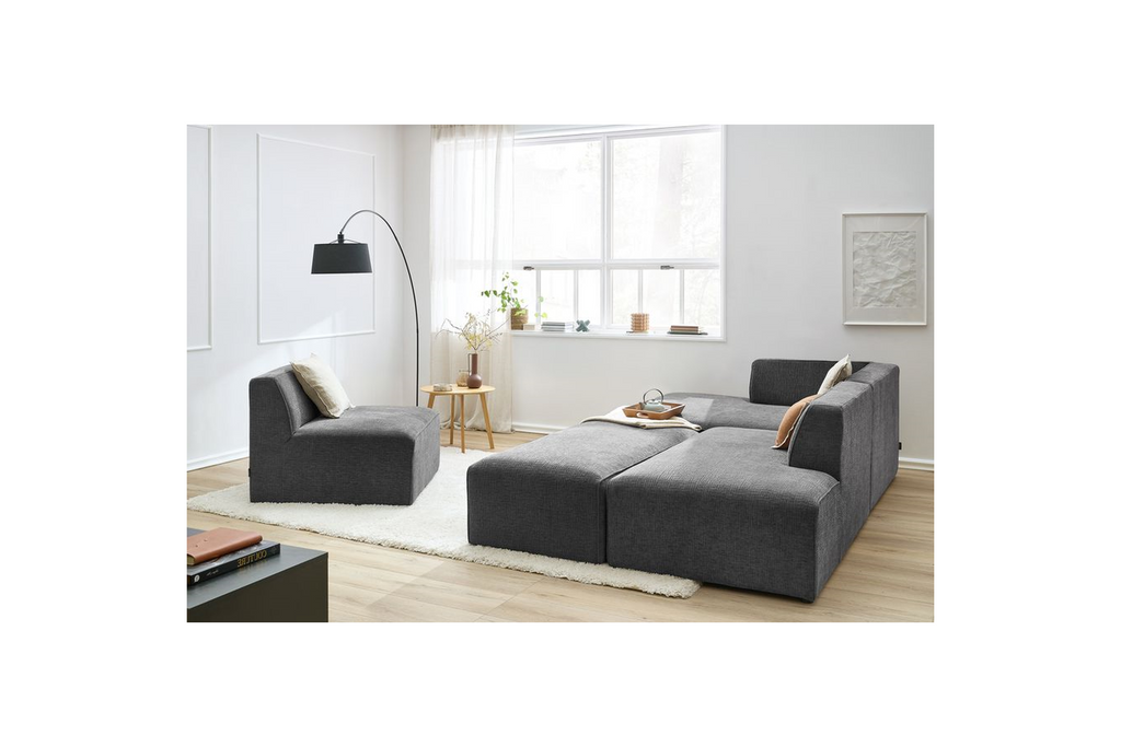 Canapé D'Angle Fixe Modulable - Megeve - Tissu Texturé - Avec 1 Chauffeuse Et 1 Pouf - Angle Gauche