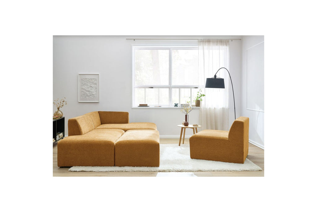 Canapé D'Angle Fixe Modulable - Megeve - Tissu Texturé - Avec 1 Chauffeuse Et 1 Pouf - Angle Droit