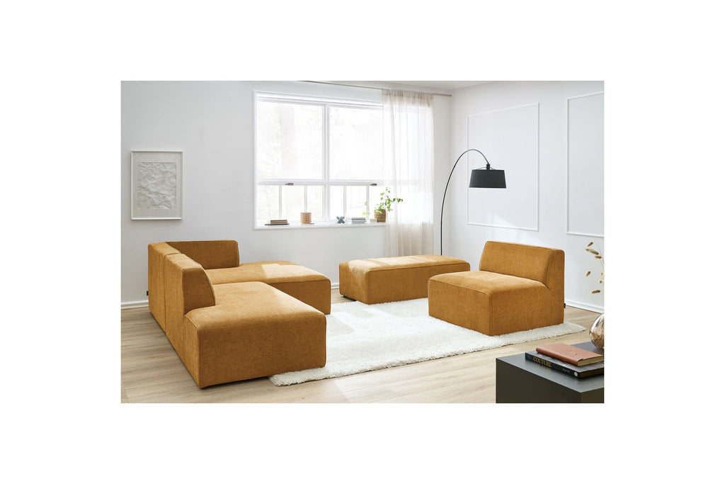 Canapé D'Angle Fixe Modulable - Megeve - Tissu Texturé - Avec 1 Chauffeuse Et 1 Pouf - Angle Droit