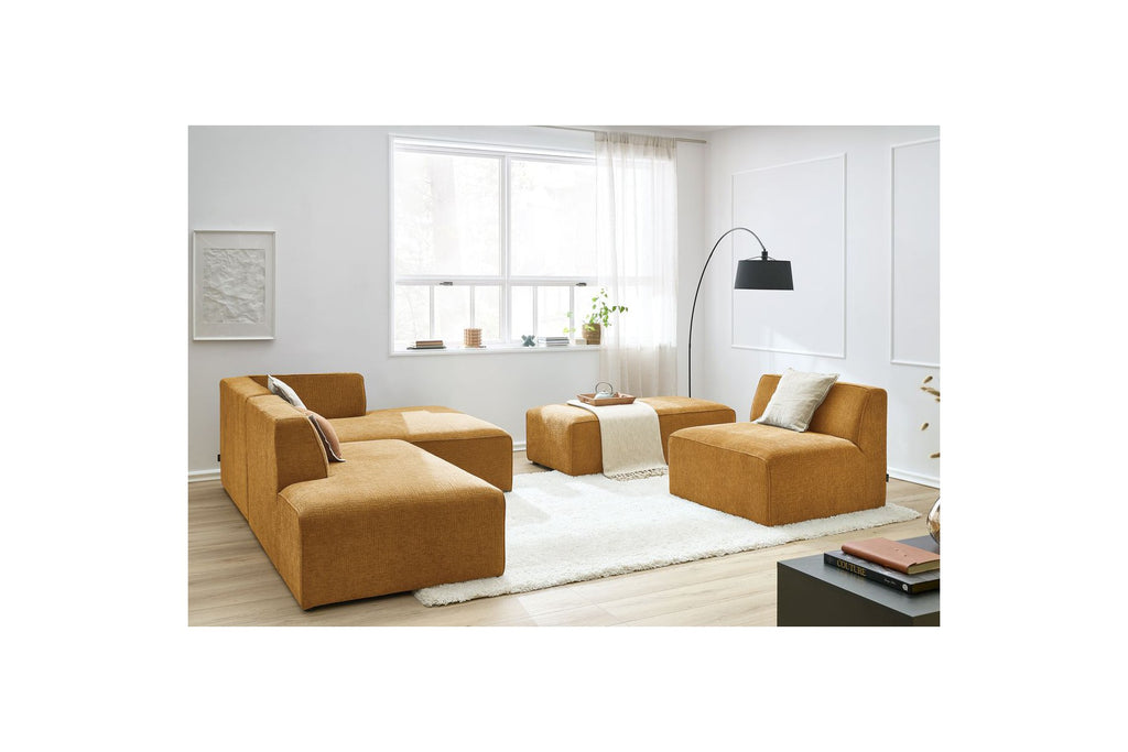 Canapé D'Angle Fixe Modulable - Megeve - Tissu Texturé - Avec 1 Chauffeuse Et 1 Pouf - Angle Droit