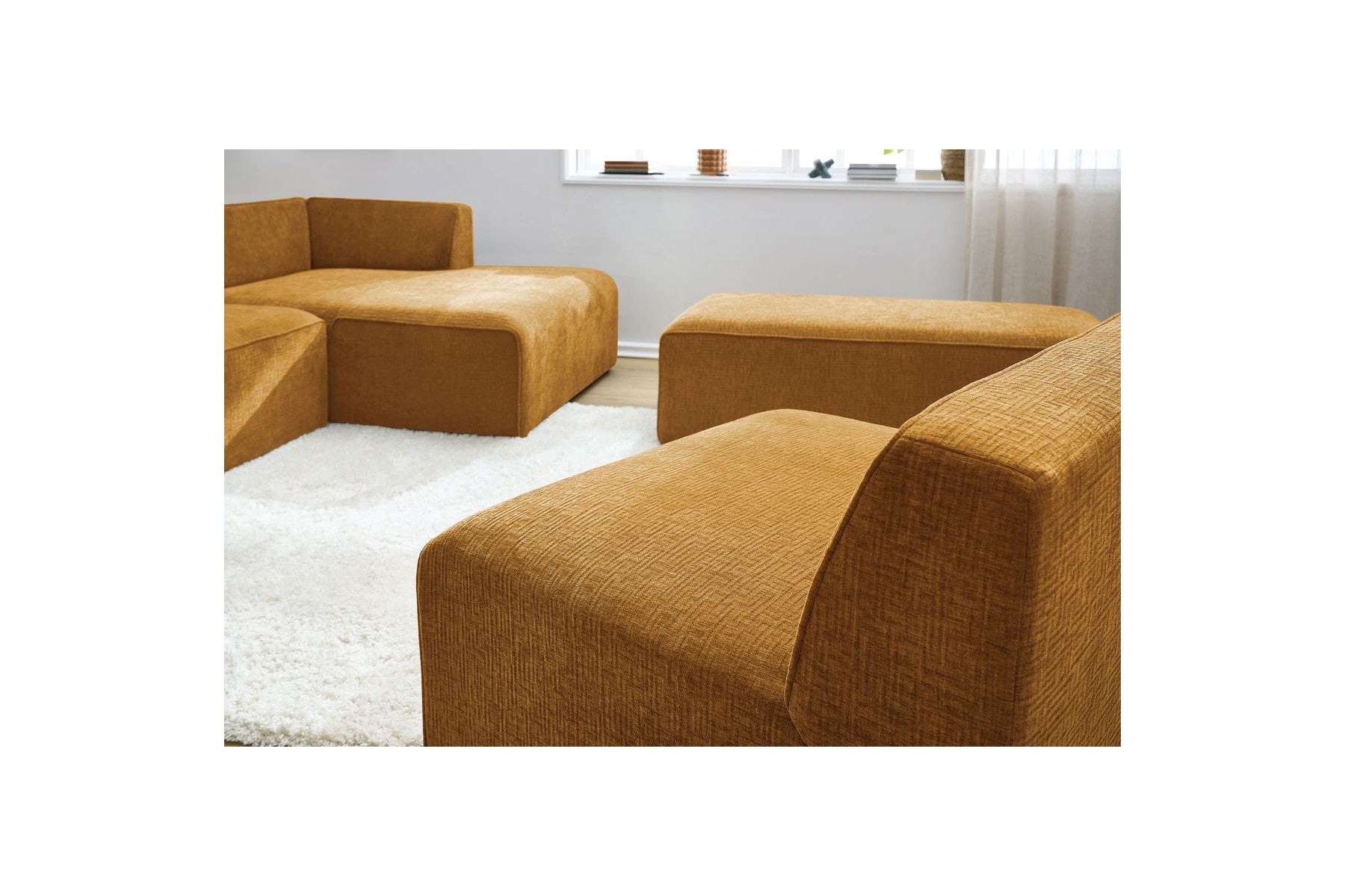 Canapé D'Angle Fixe Modulable - Megeve - Tissu Texturé - Avec 1 Chauffeuse Et 1 Pouf - Angle Droit